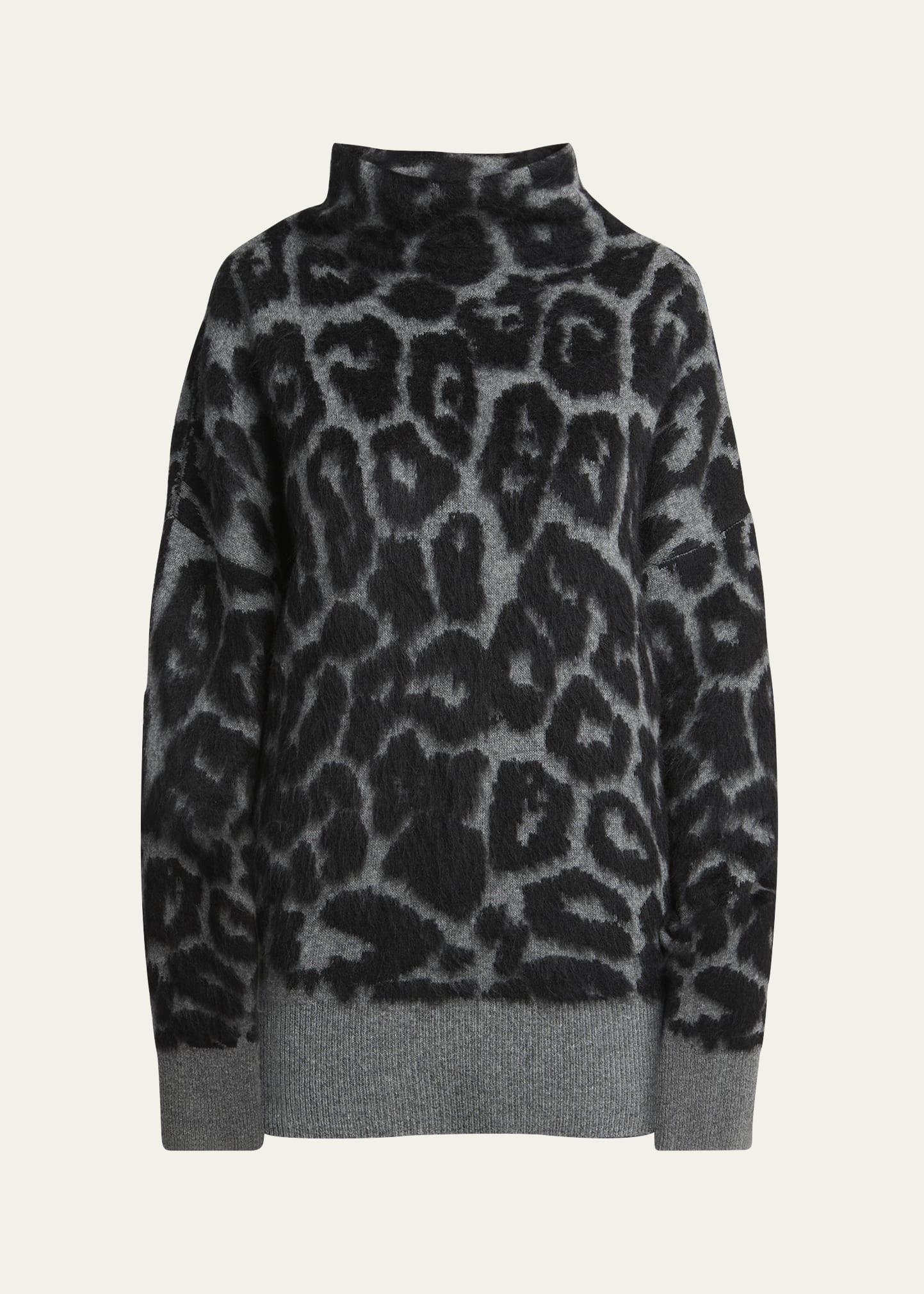leopard jacquard oversized wool turtleneck
