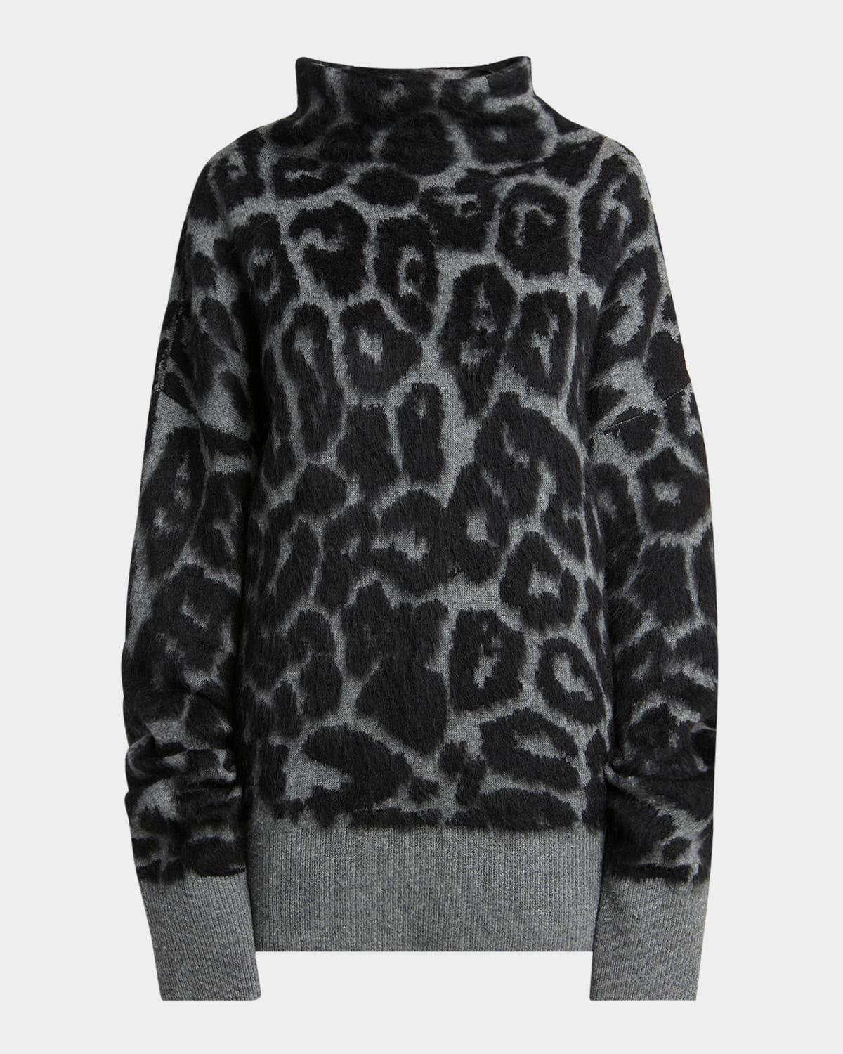 leopard jacquard oversized wool turtleneck