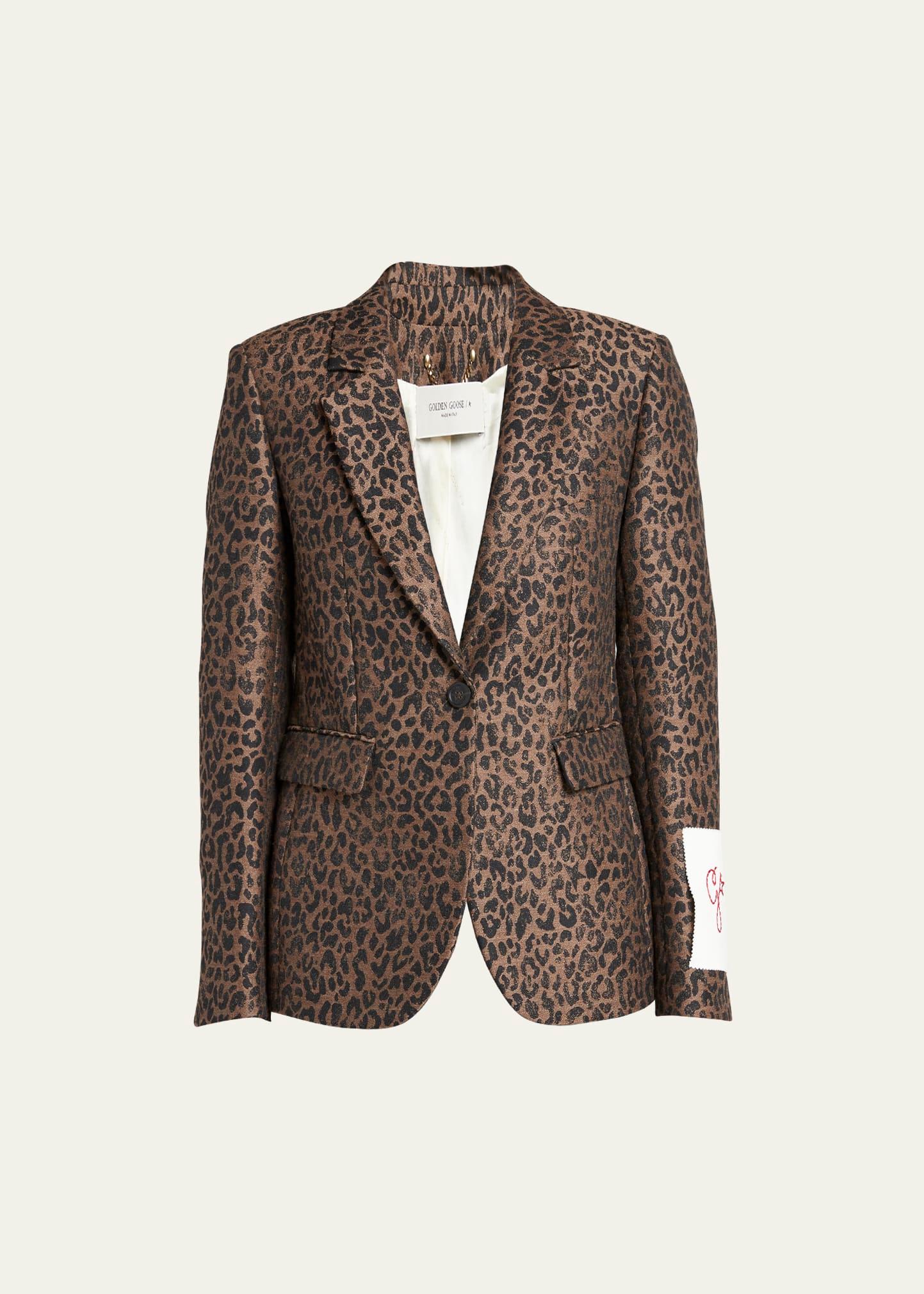 leopard jacquard wool blazer