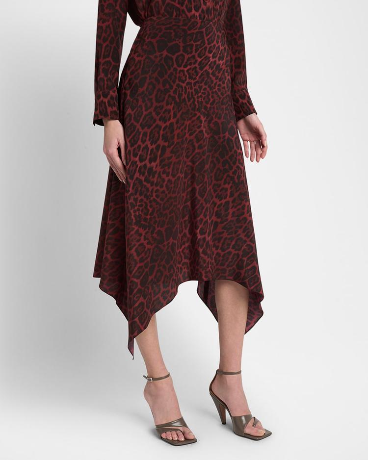 leopard print asymmetric silk skirt