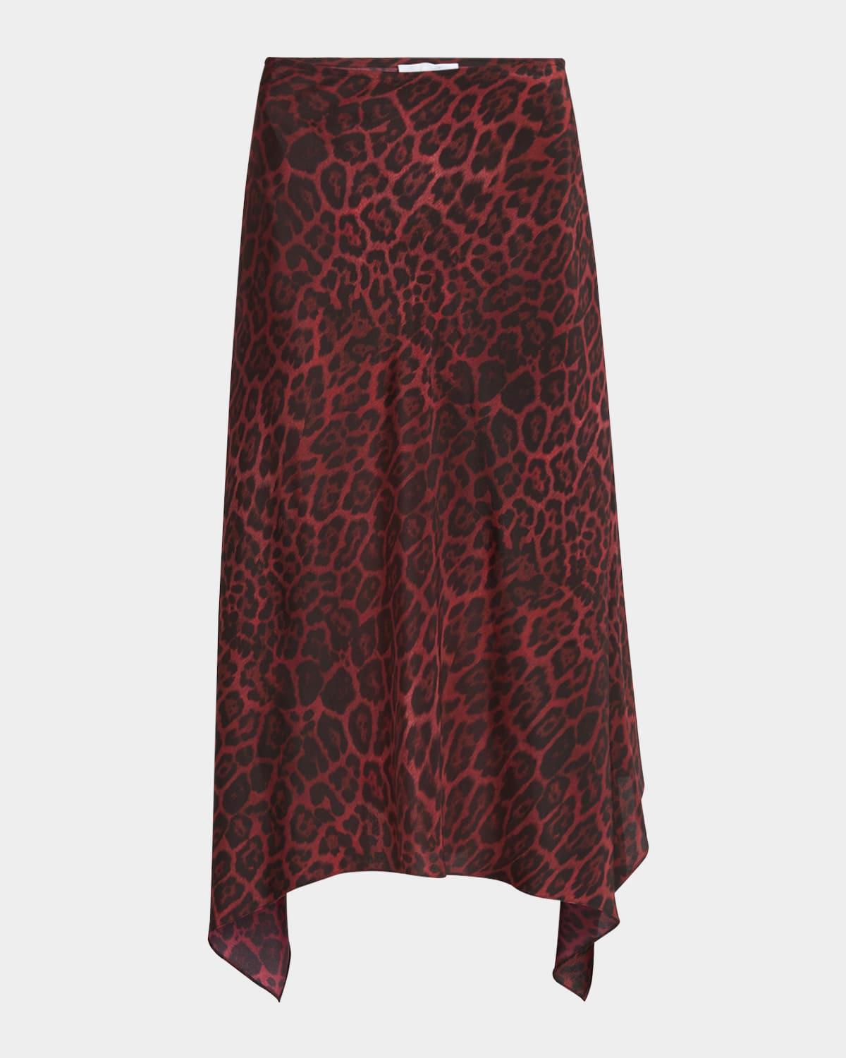 leopard print asymmetric silk skirt