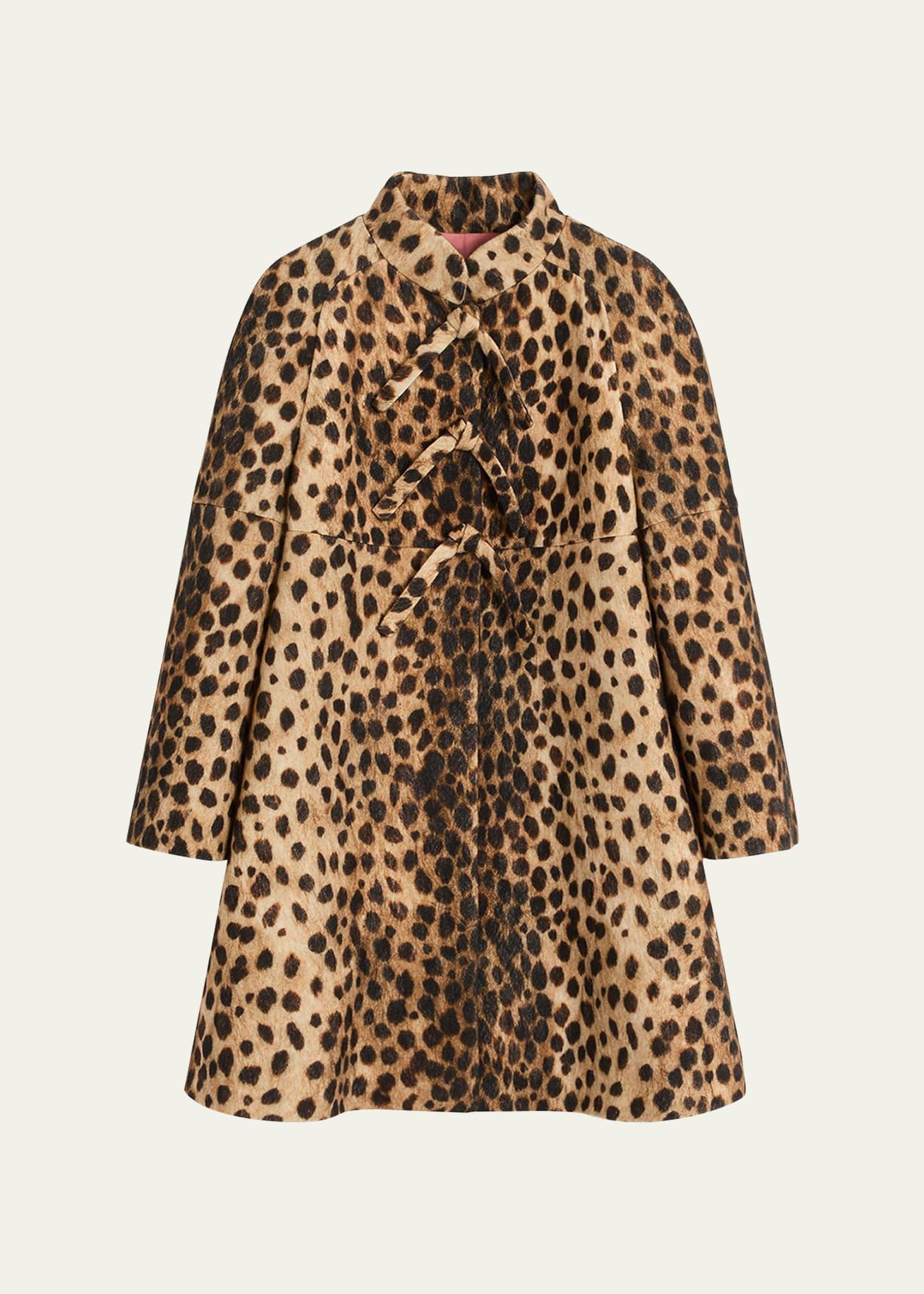 leopard print bow wool coat