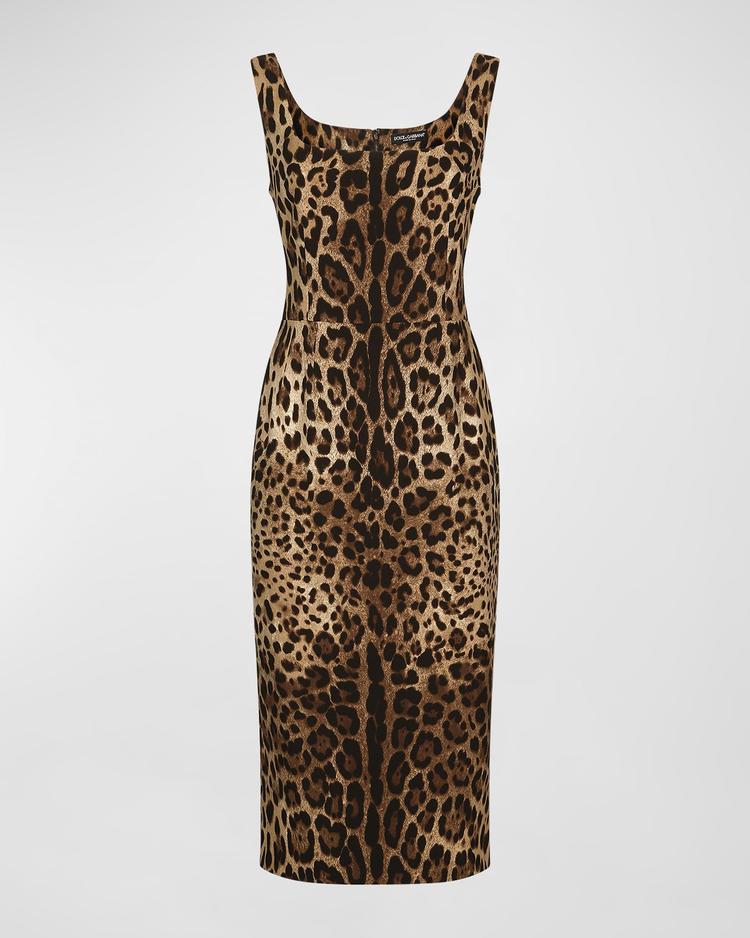 leopard-print charmeuse sheath dress