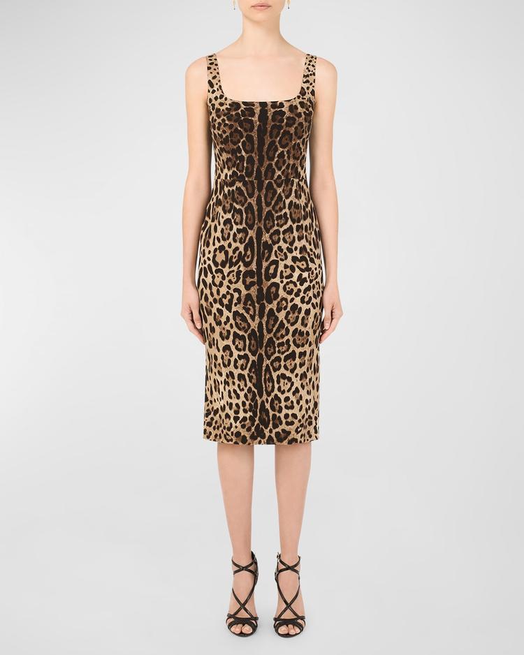 leopard-print charmeuse sheath dress