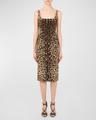 leopard-print charmeuse sheath dress