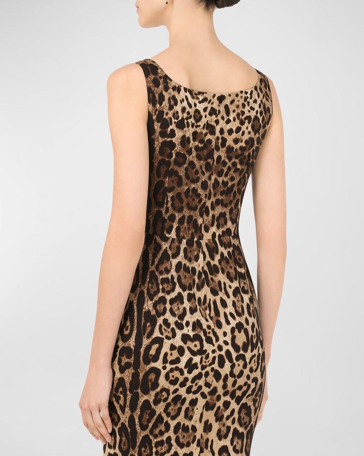 leopard-print charmeuse sheath dress