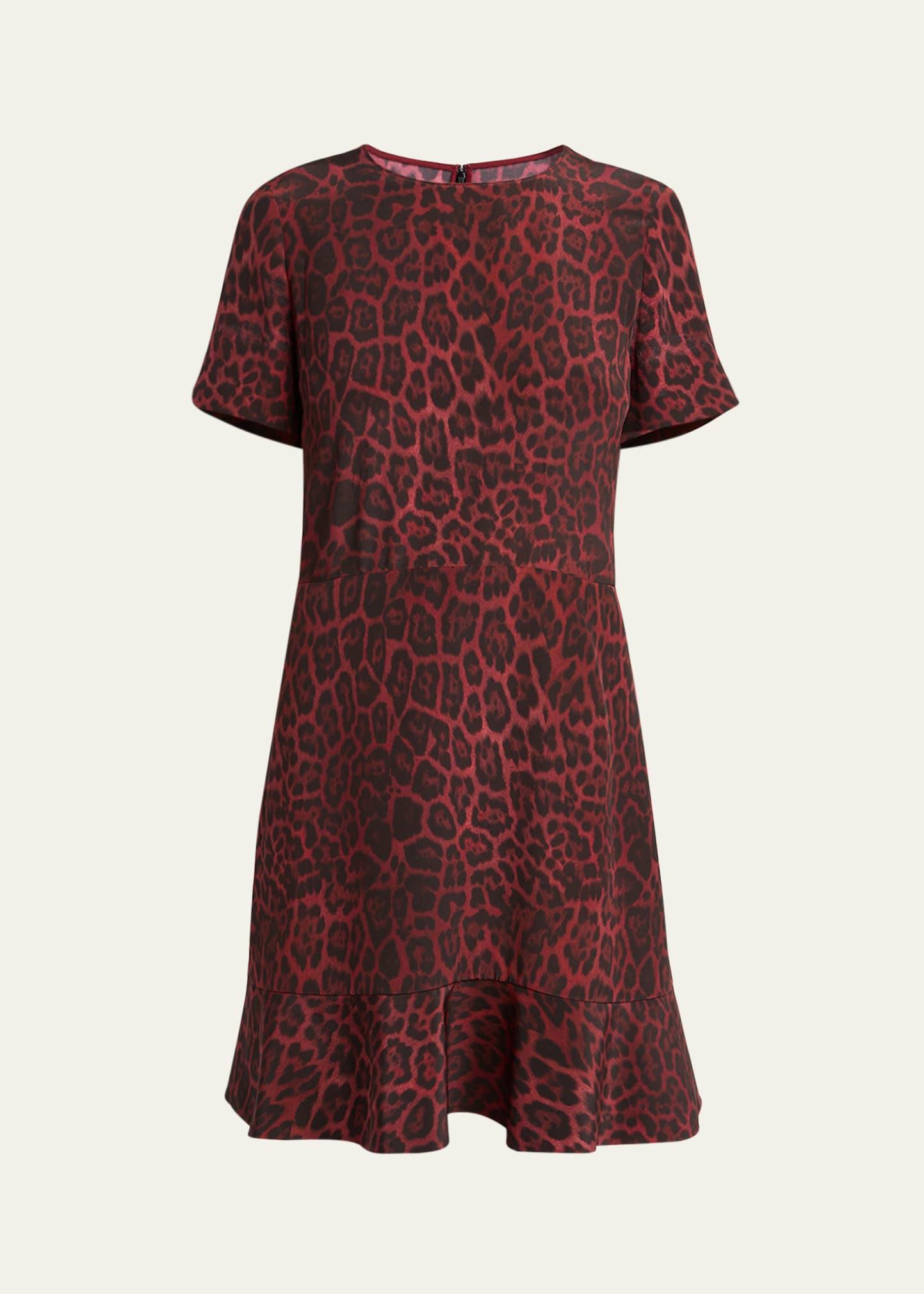 leopard print flared hem silk dress
