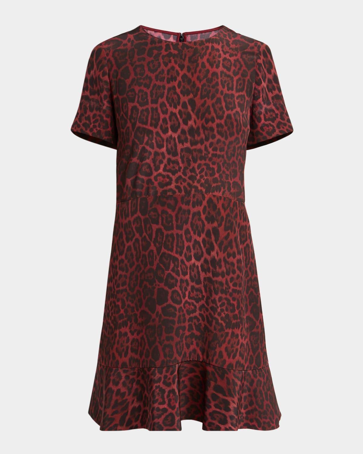 leopard print flared hem silk dress