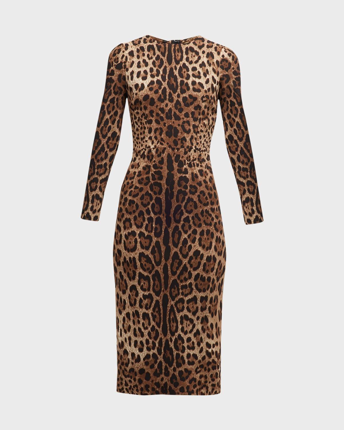 leopard-print long-sleeve midi dress