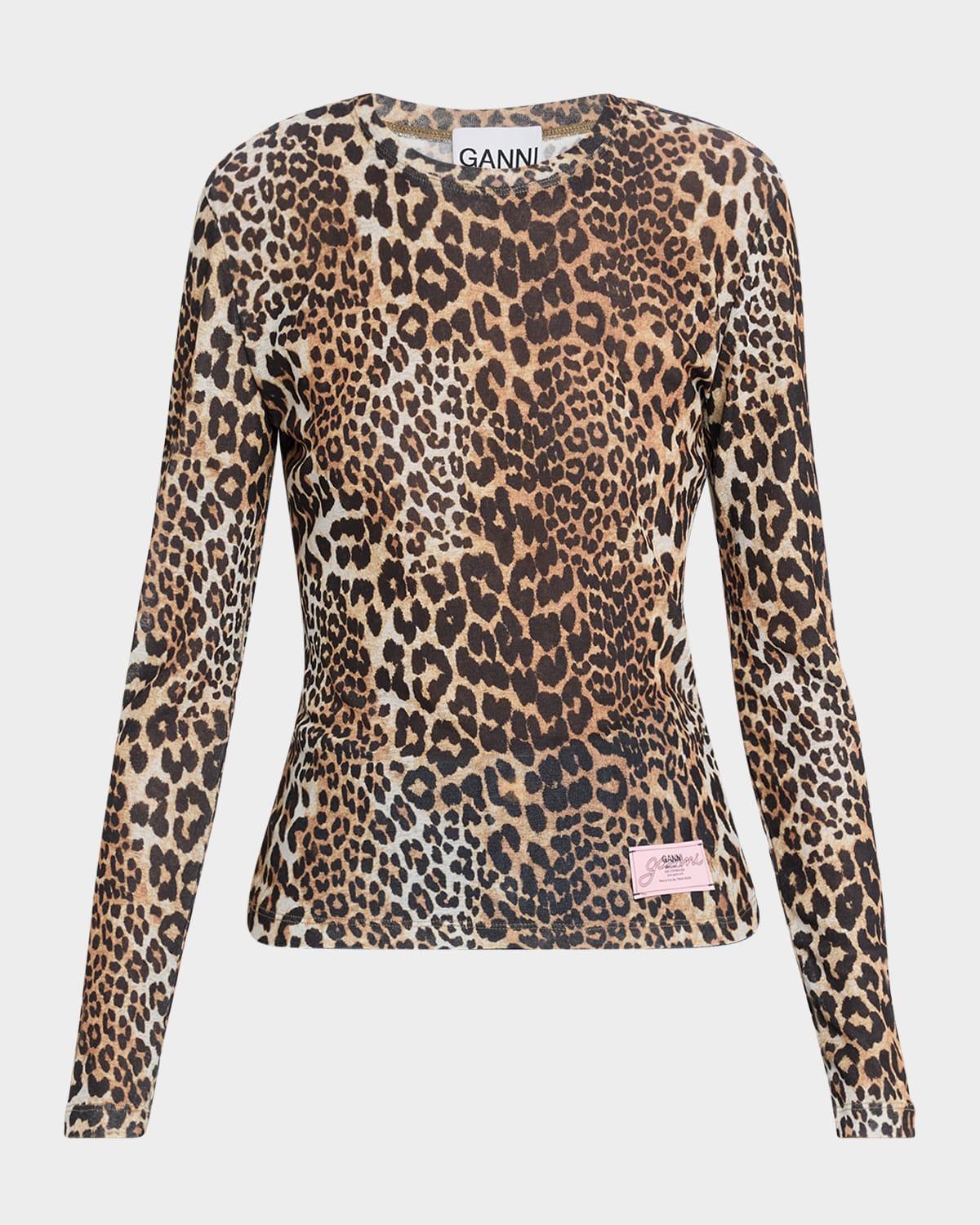 leopard-print long-sleeve top