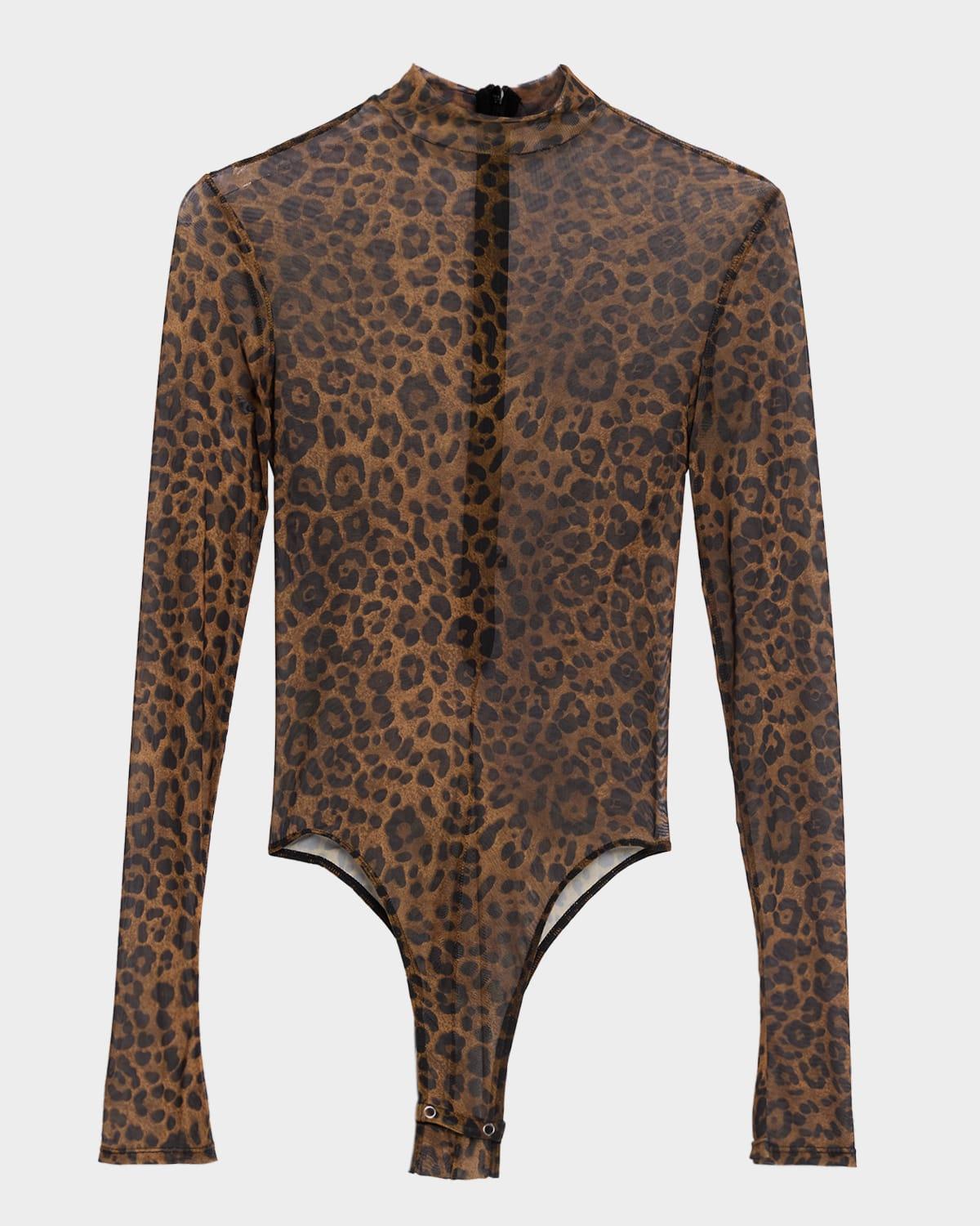 leopard-print mesh bodysuit