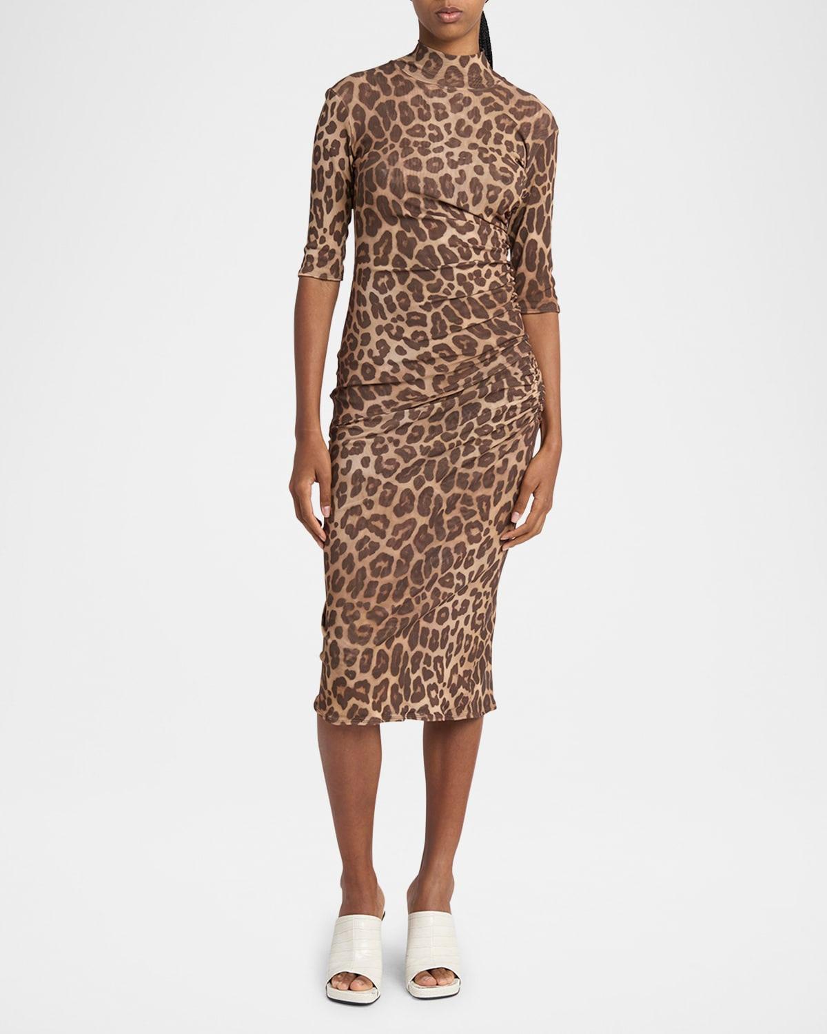 leopard-print mesh ruched skirt