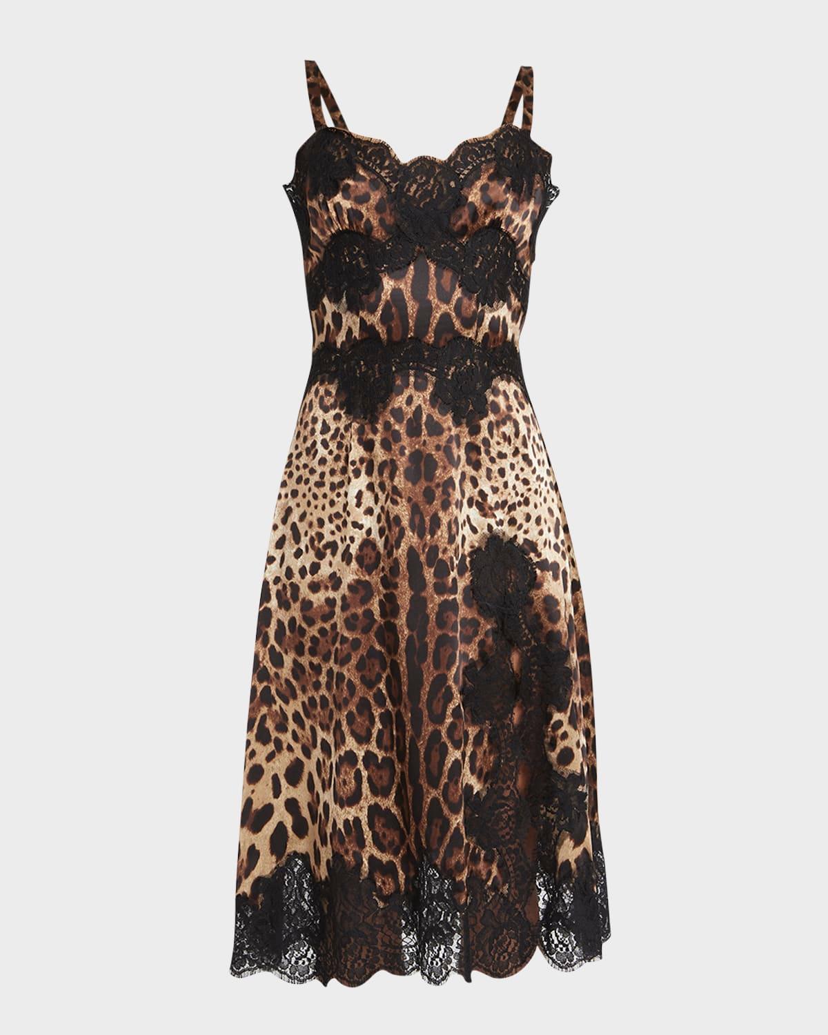 leopard-print satin slip dress