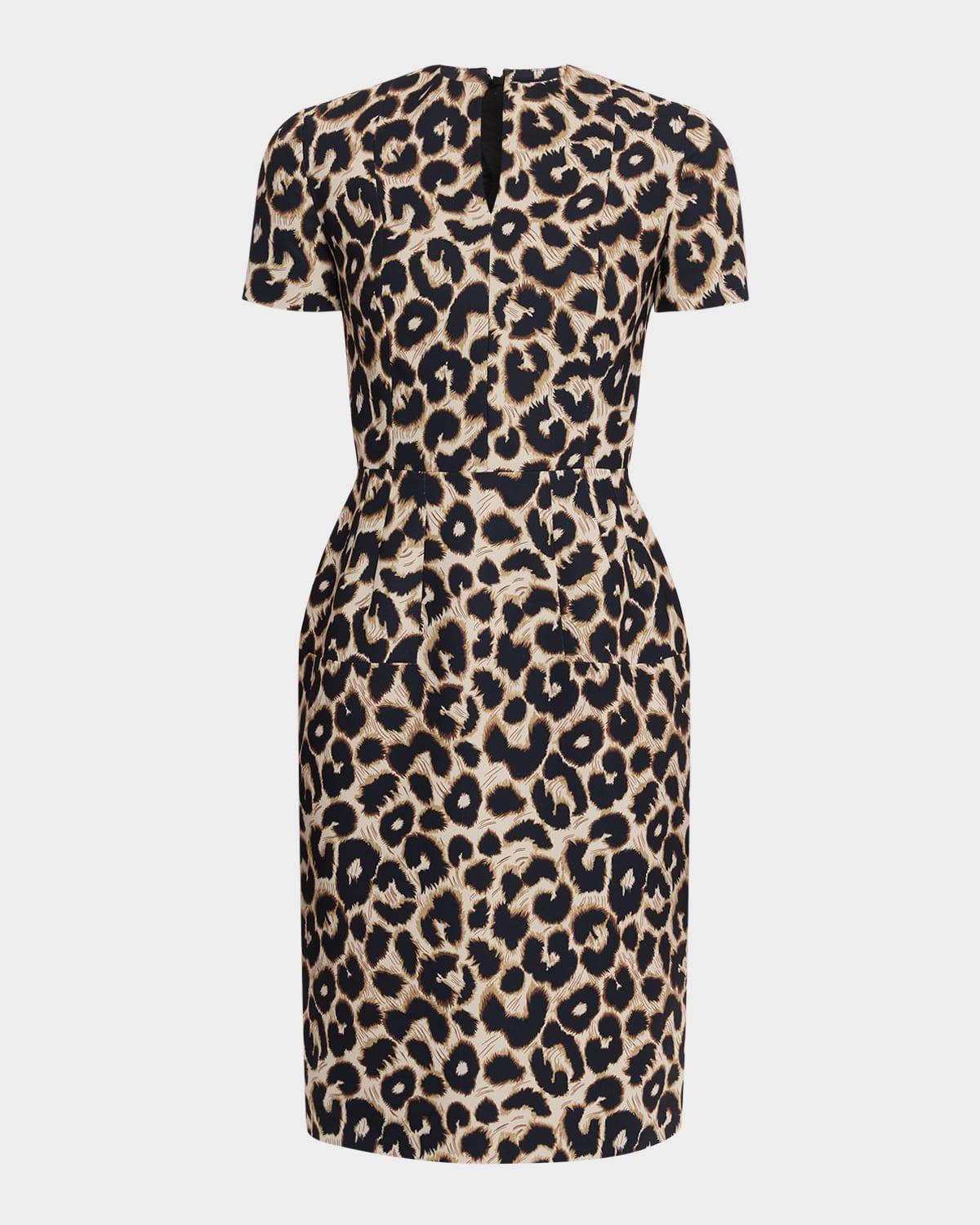 leopard-print short-sleeve sheath dress