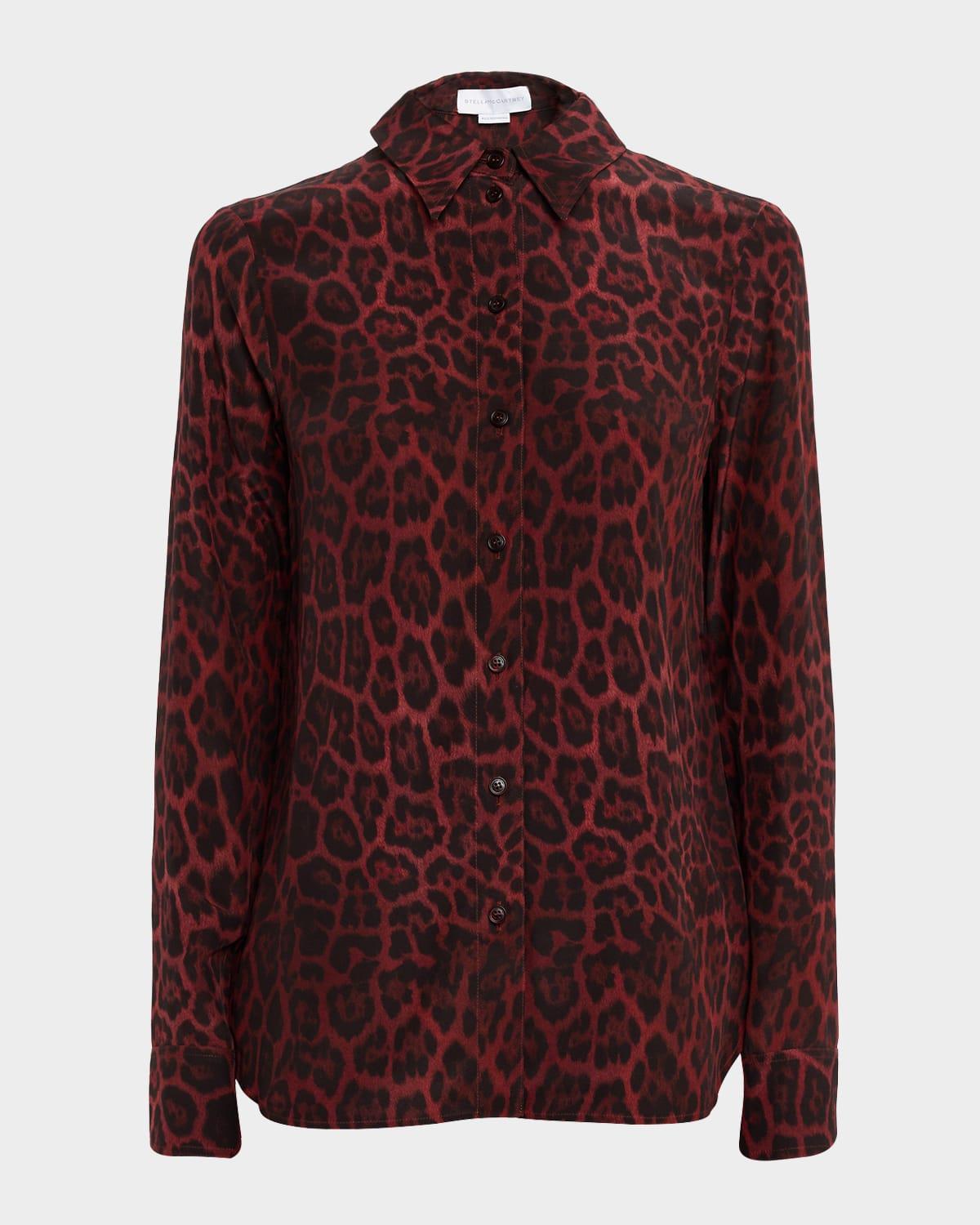 leopard-print silk button-down shirt