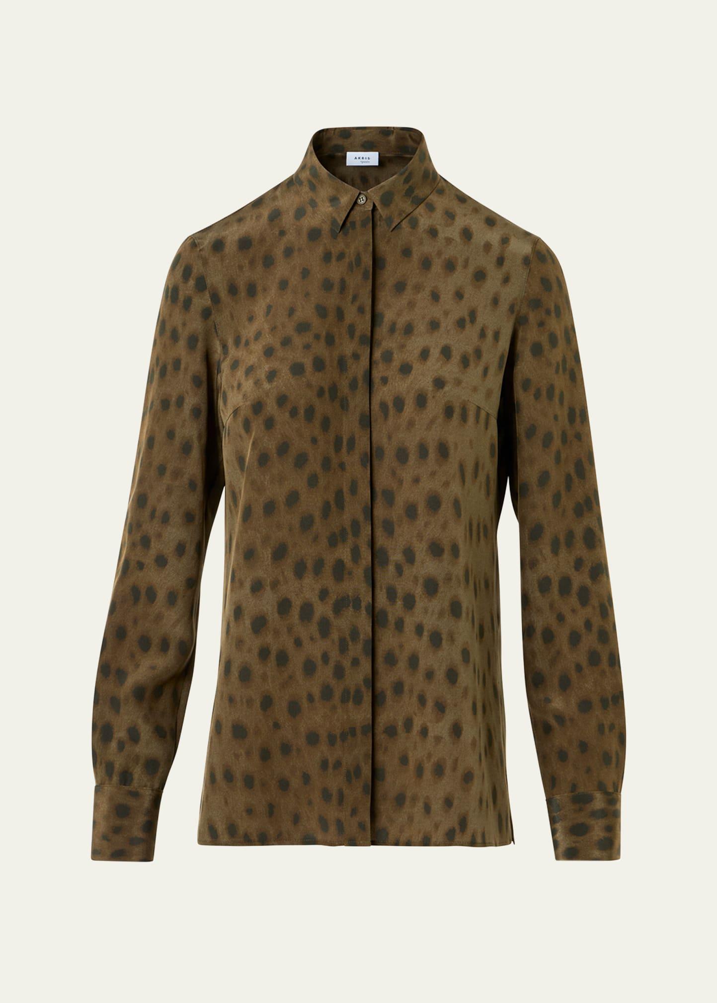 leopard-print silk crepe de chine blouse