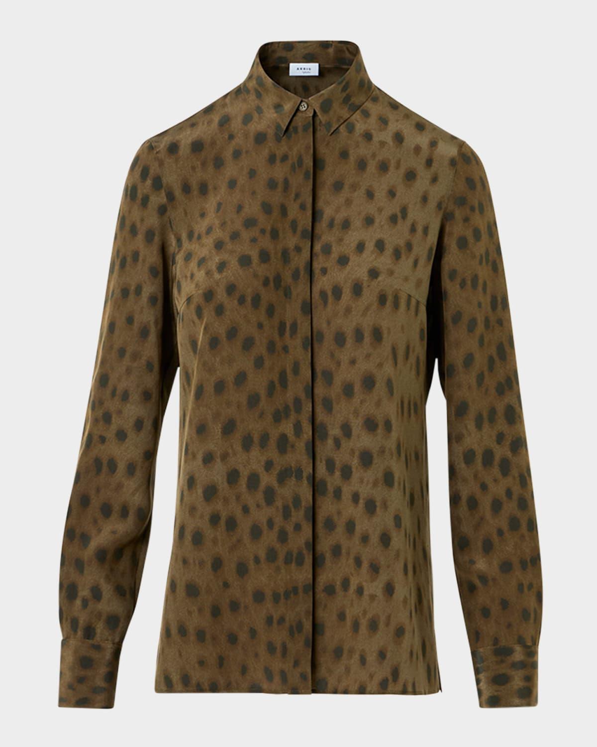 leopard-print silk crepe de chine blouse
