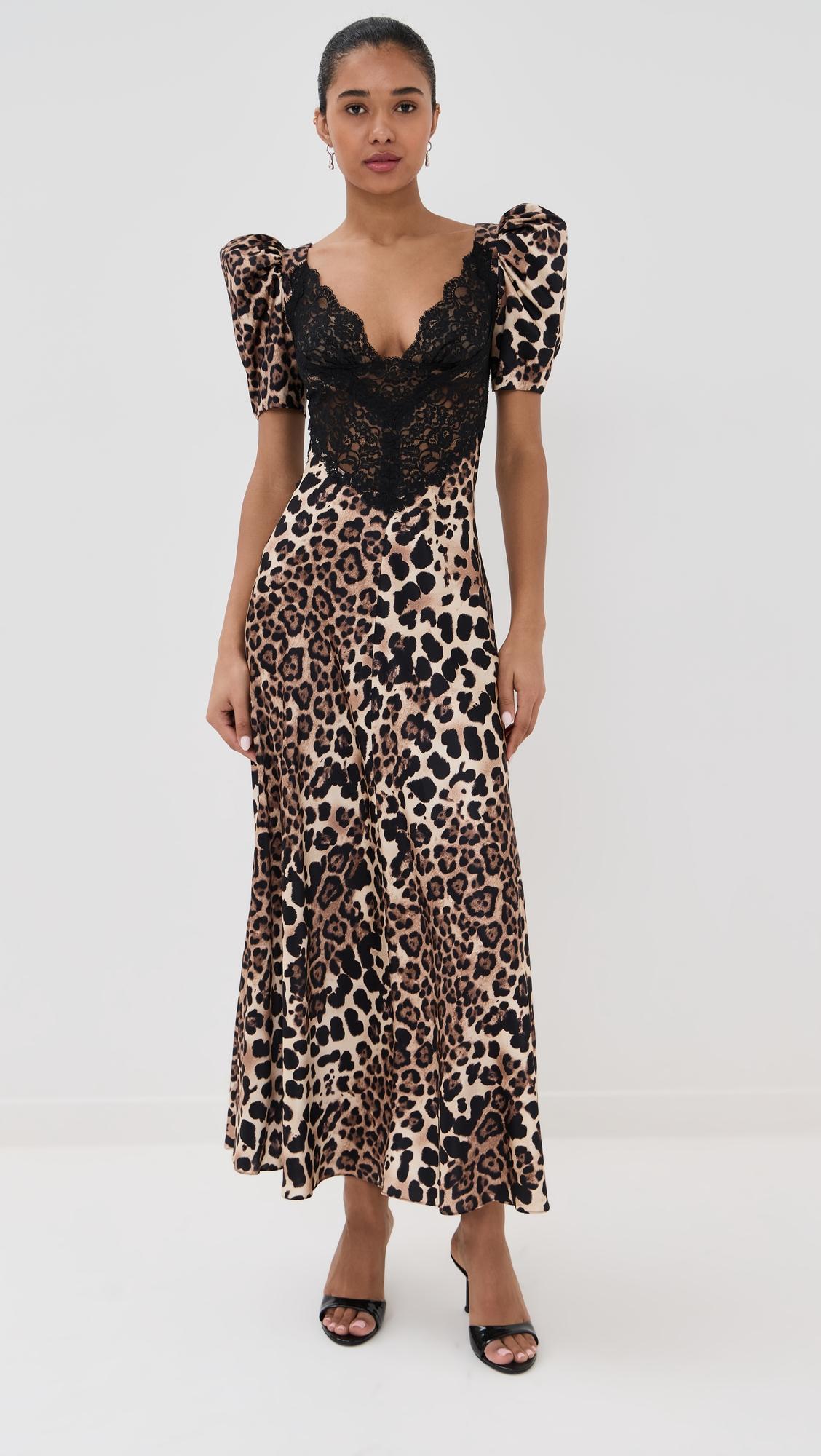 leopard print silk satin dress