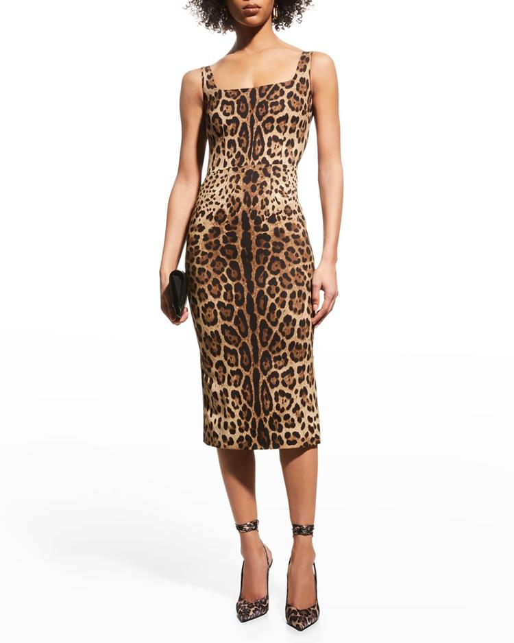 leopard-print slim midi dress