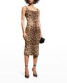 leopard-print slim midi dress