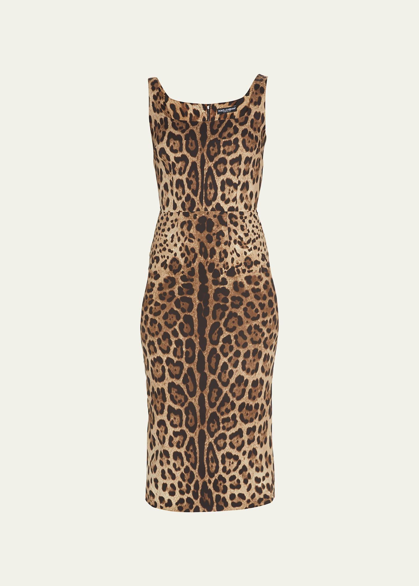 leopard-print slim midi dress