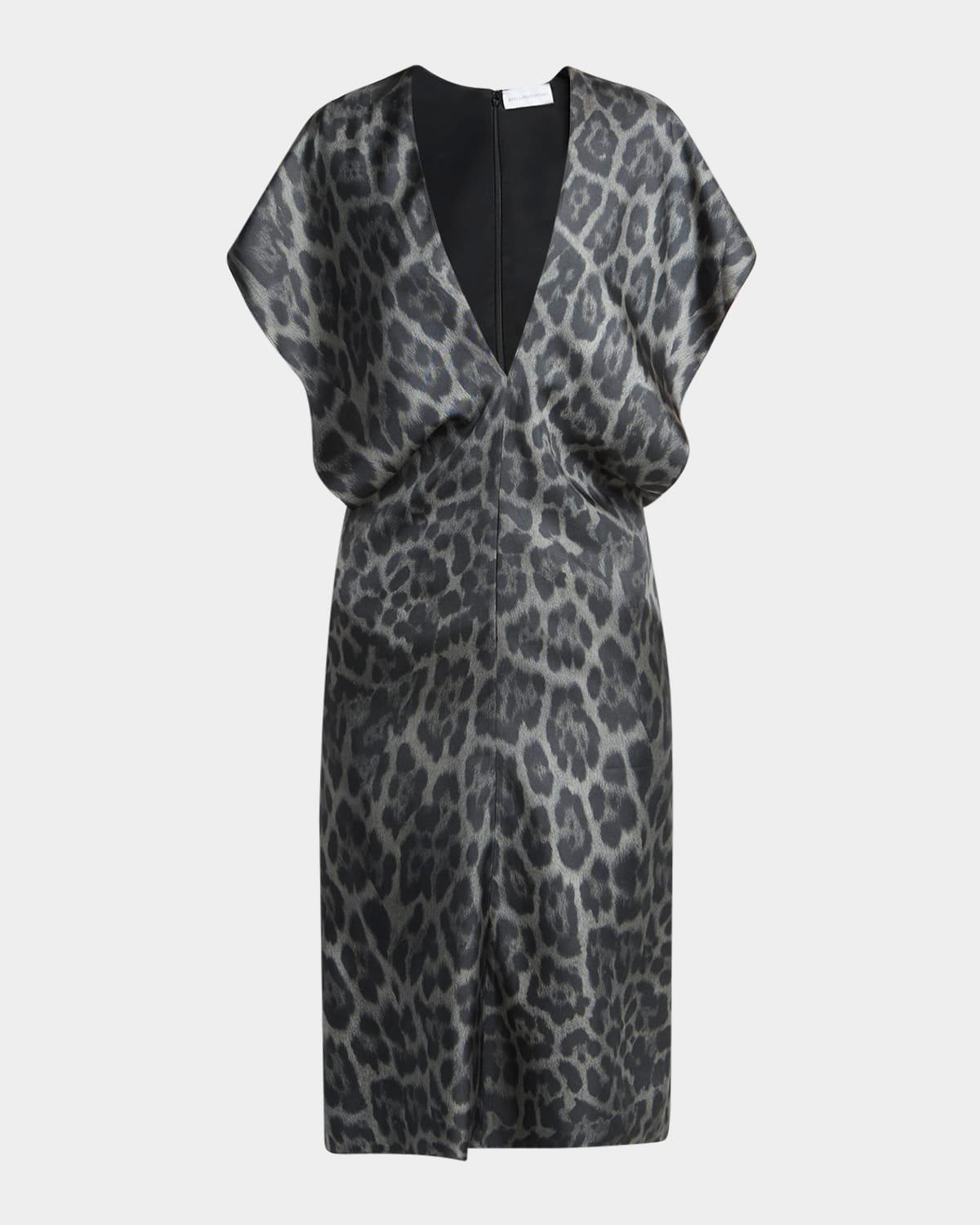 leopard print v-neck silk dress