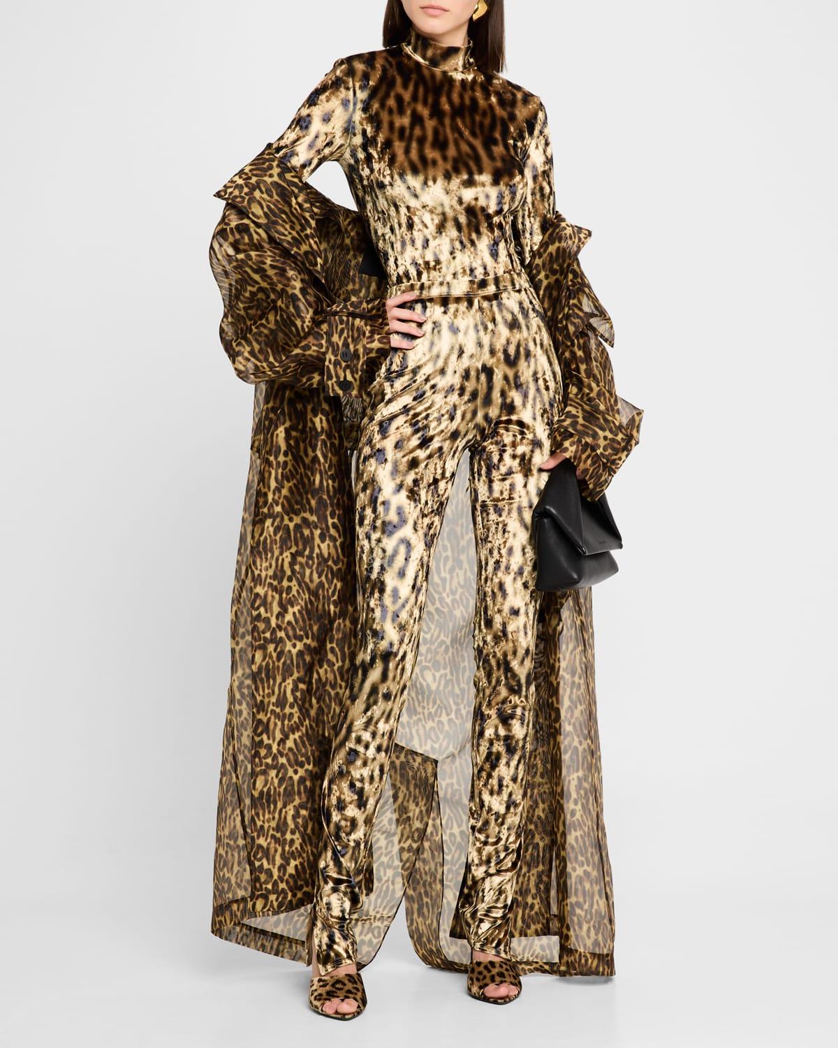 leopard-print velvet mock-neck bodysuit