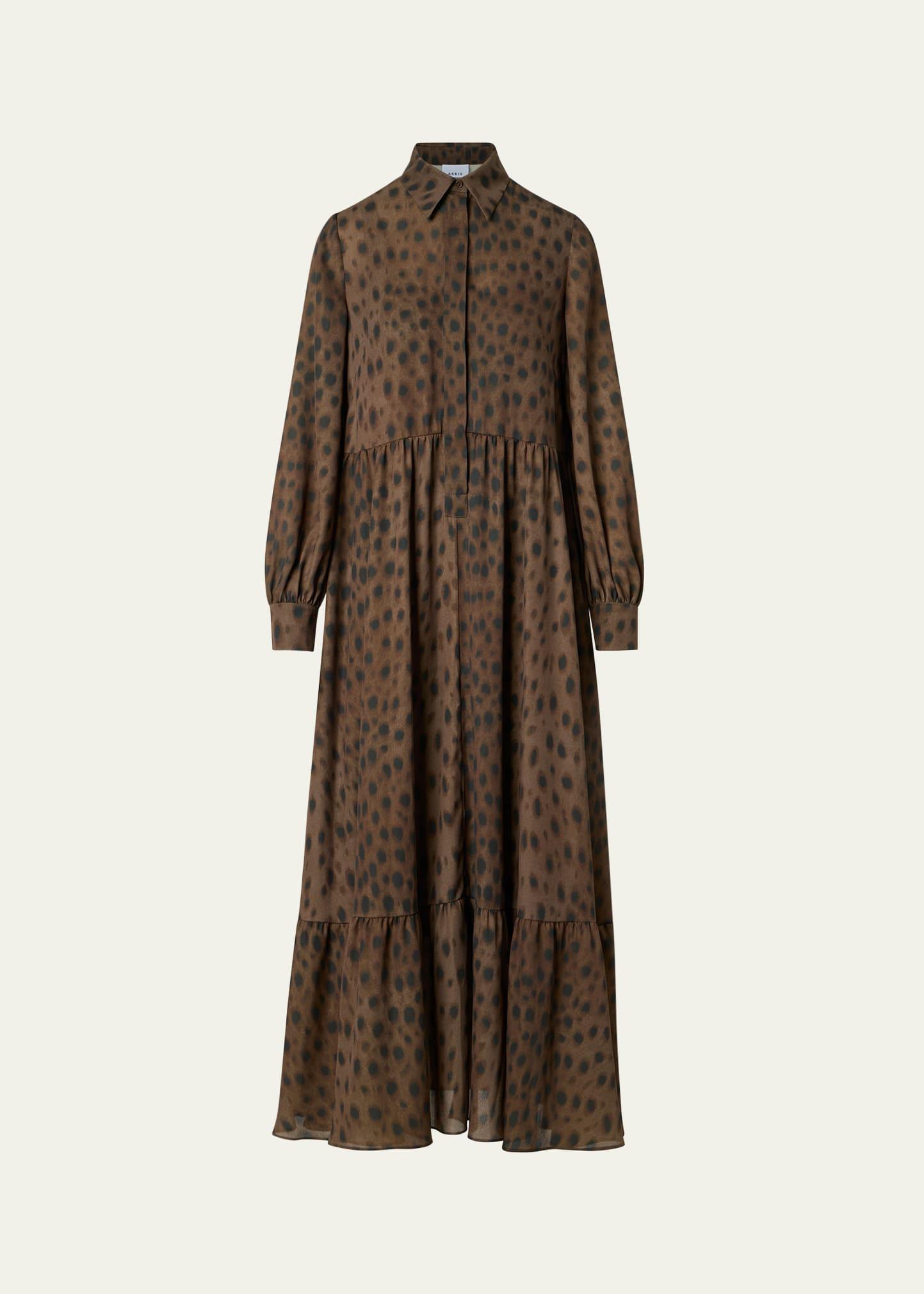 leopard-print viscose georgette midi shirtdress