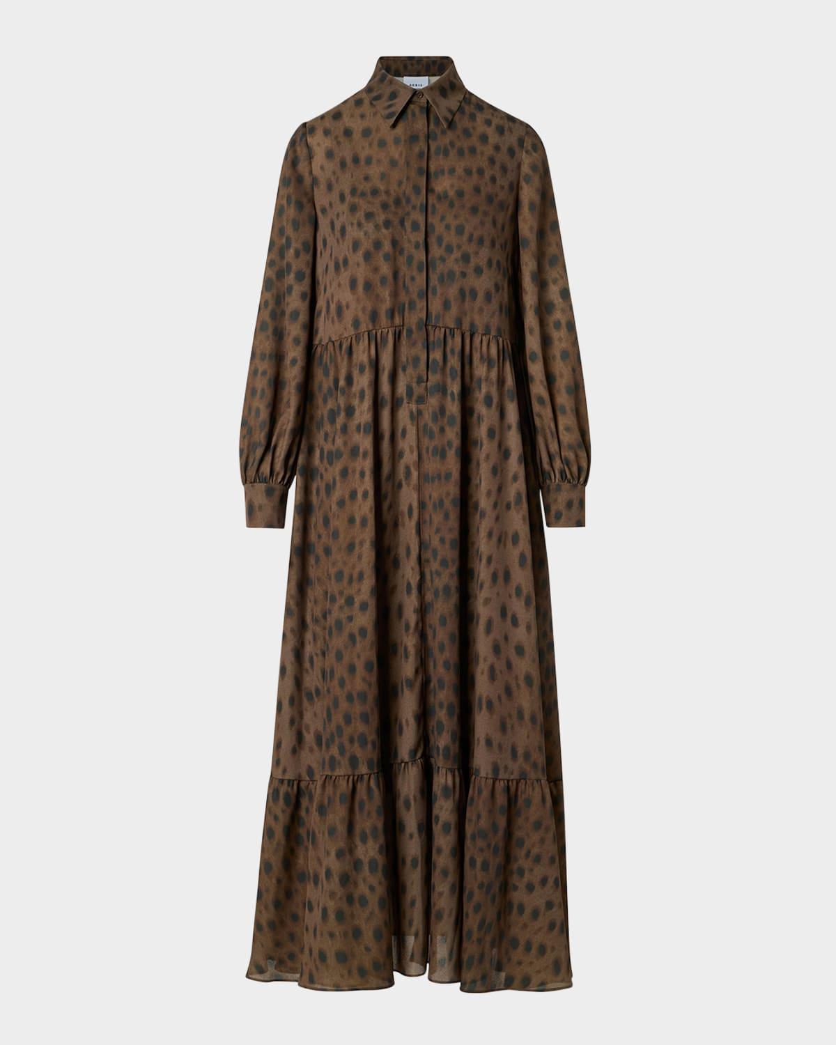 leopard-print viscose georgette midi shirtdress