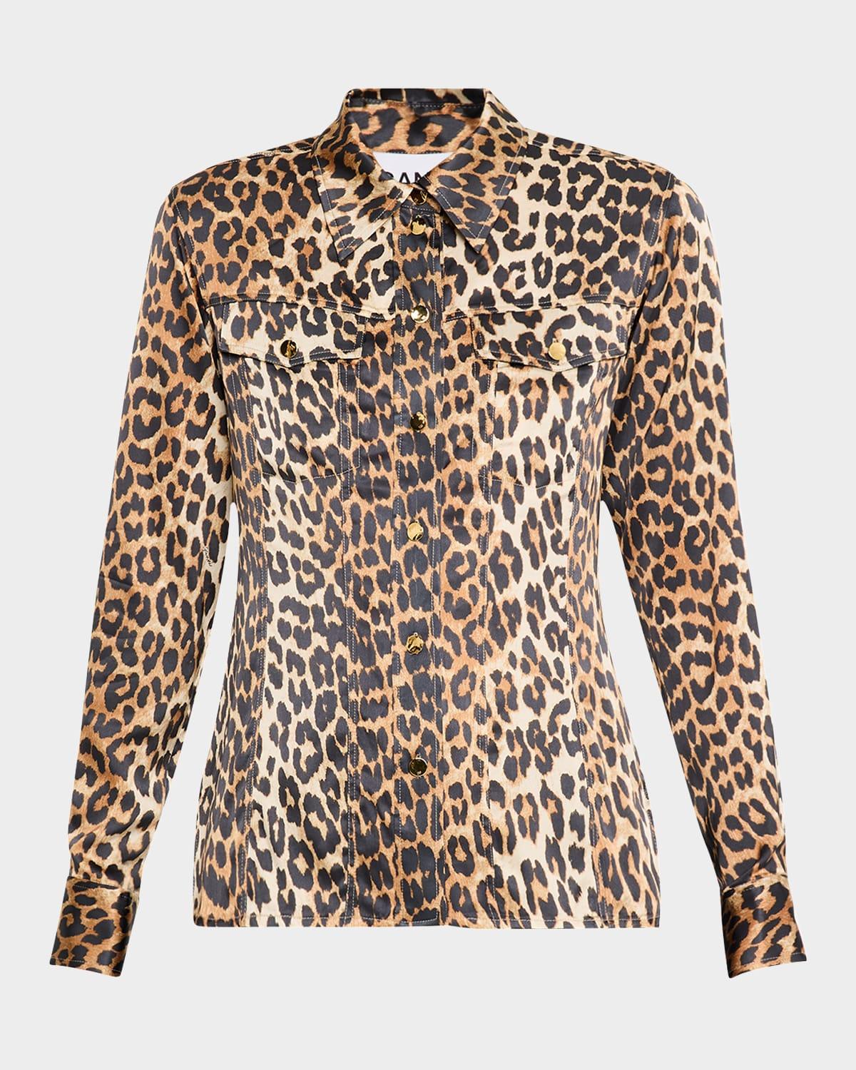 leopard satin shirt