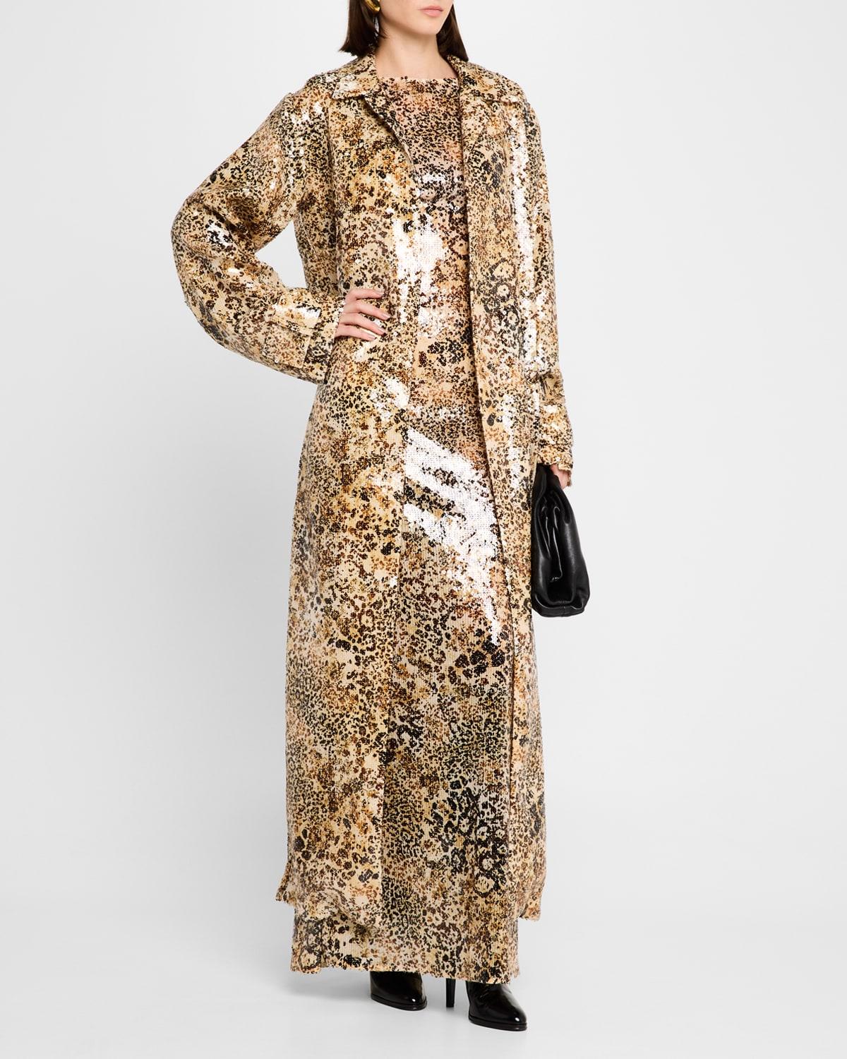 leopard sequined long-sleeve gown