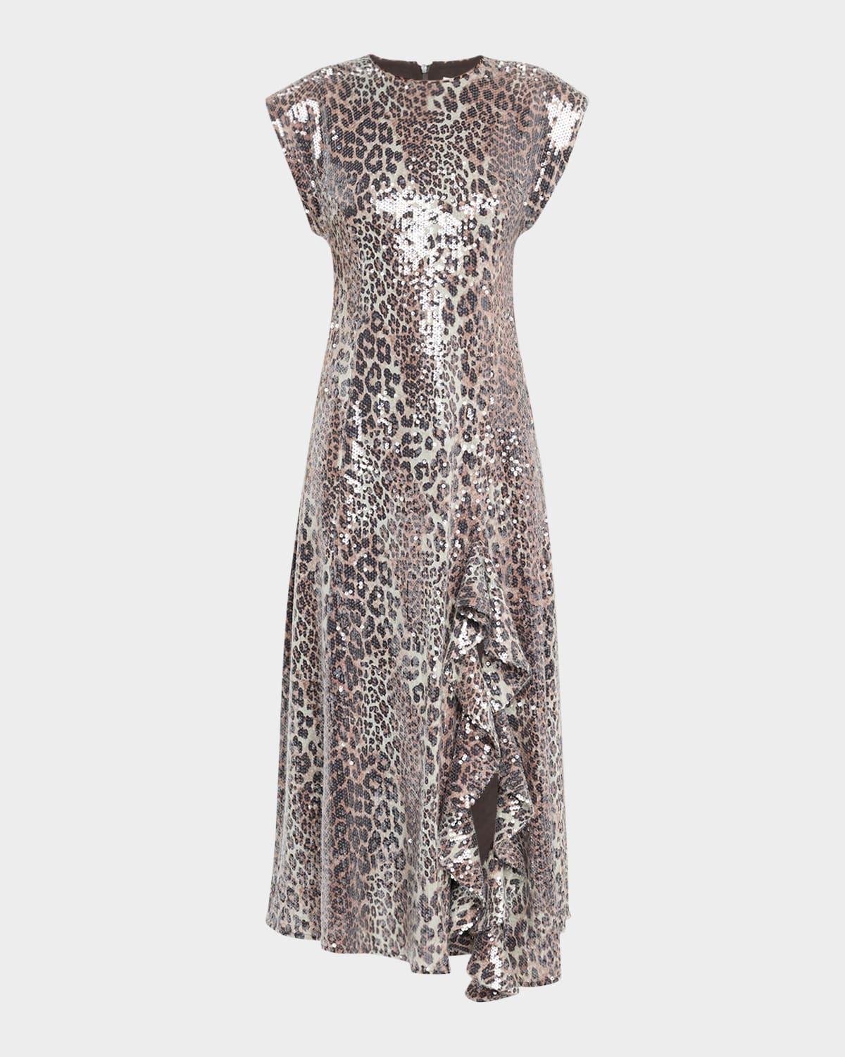 leopard sequined slit midi dress
