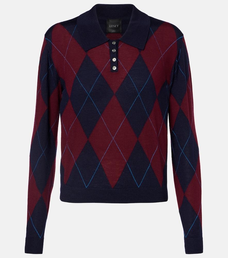 leset james argyle wool polo sweater
