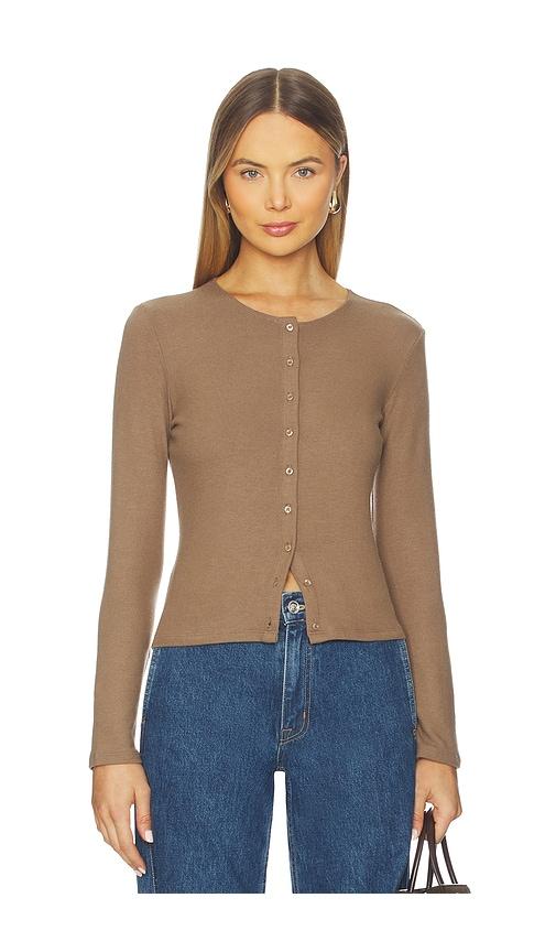leset lauren classic cardigan in brown.