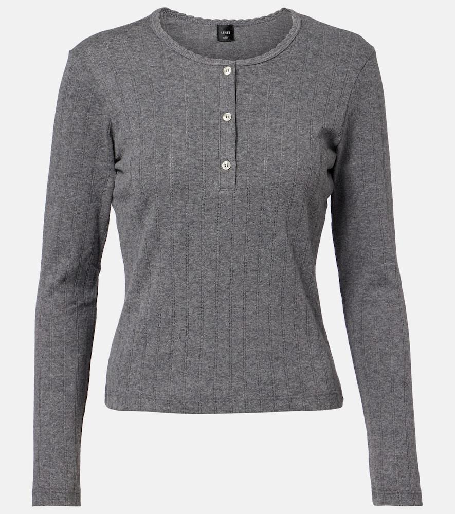 leset pointelle cotton henley shirt