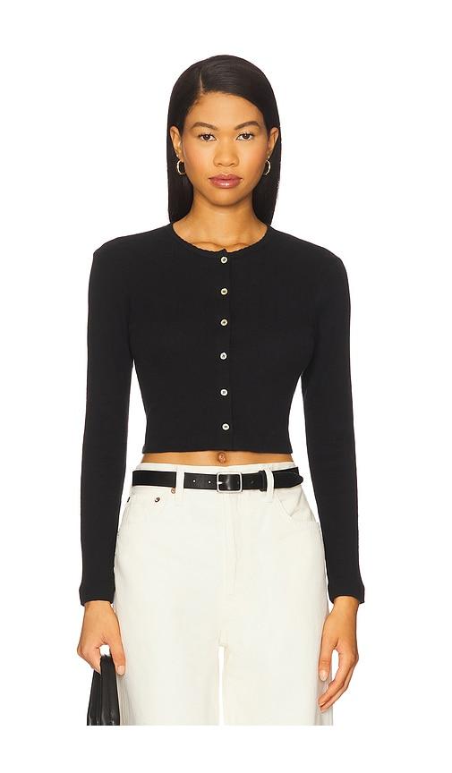 leset pointelle crop cardigan in black.