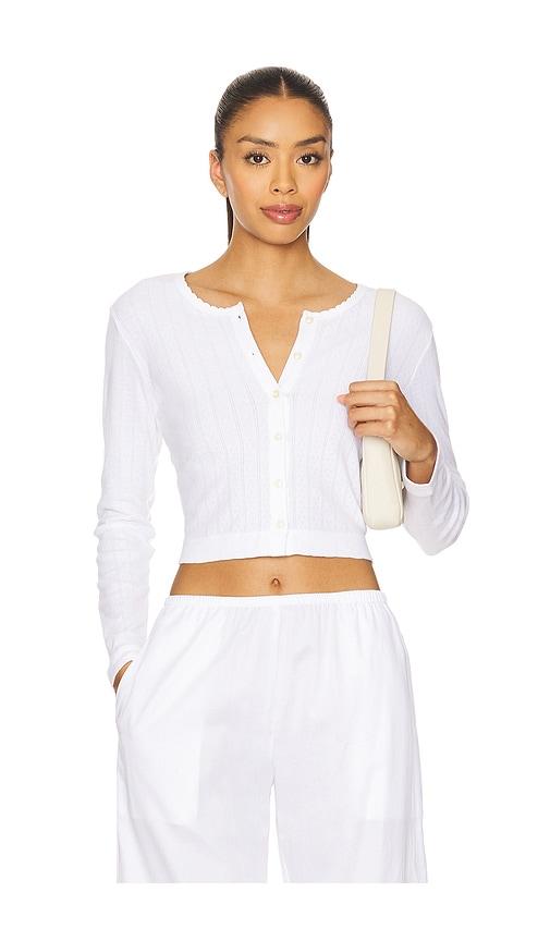 leset pointelle crop cardigan in white.