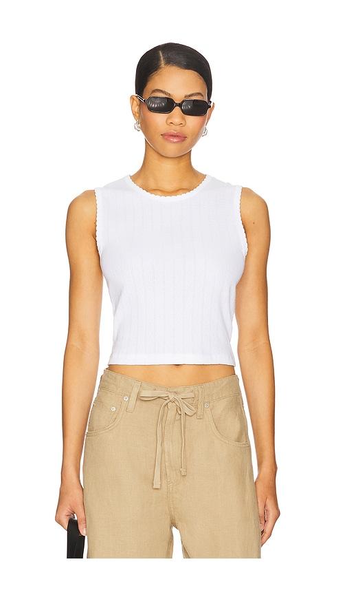leset pointelle sleeveless crew top in white.