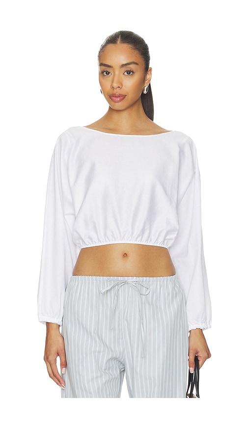 leset yoko long sleeve blouson top in white.