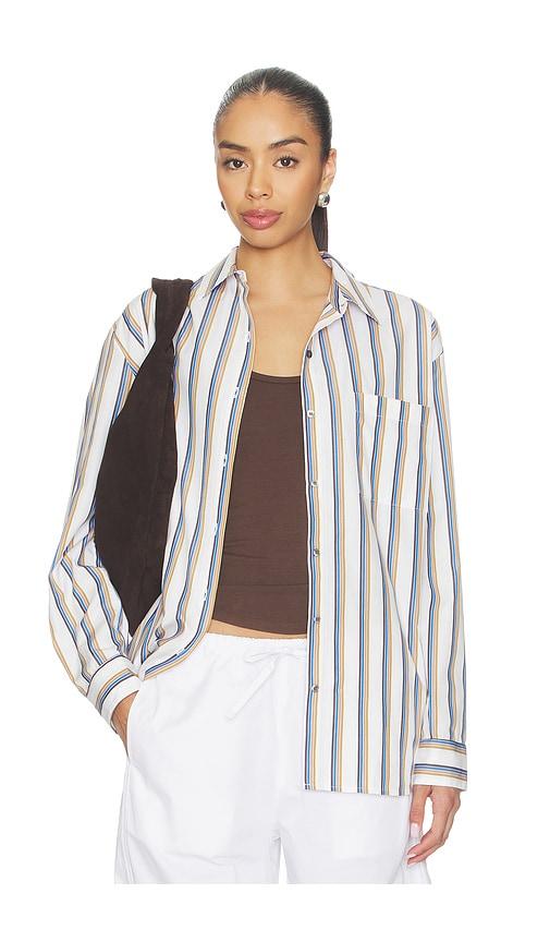 leset yoshi stripe classic button down in white,blue.