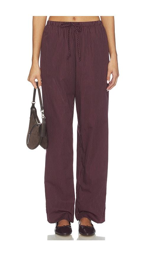 leset yoshi stripe classic tie pant in burgundy.