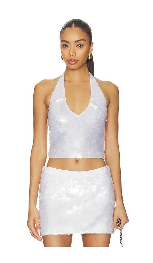 leslie amon angel halter top in white.