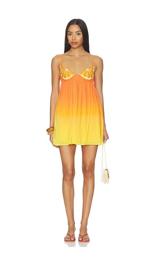 leslie amon citrus sequin mini dress in orange.