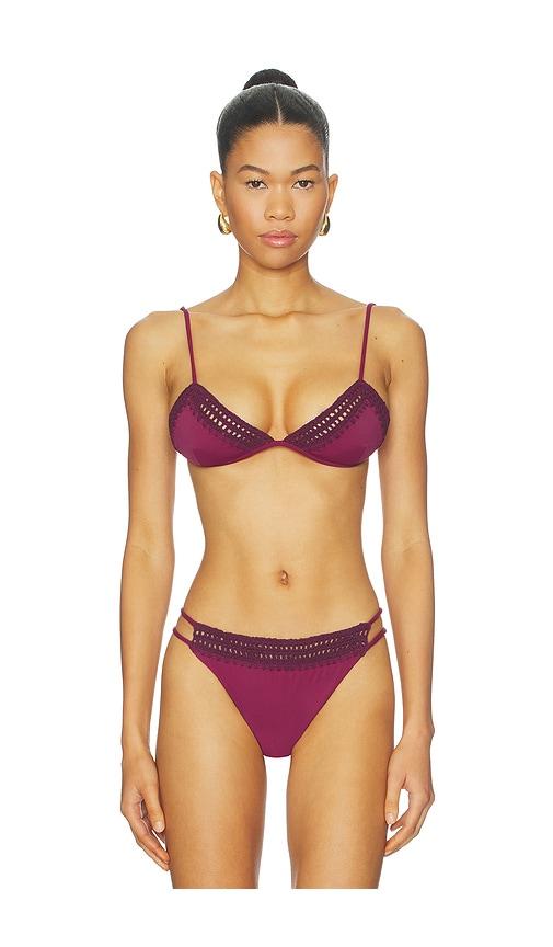 leslie amon garis trim bikini top in burgundy.