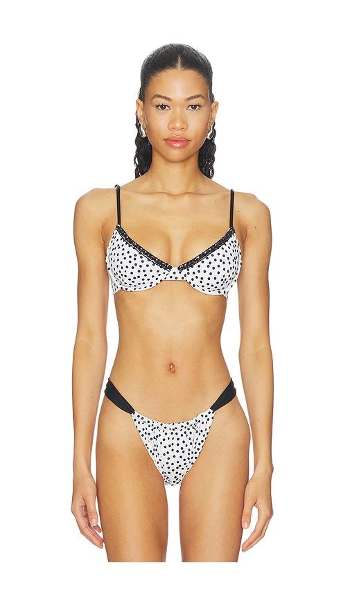 leslie amon maya bikini top in white,black.