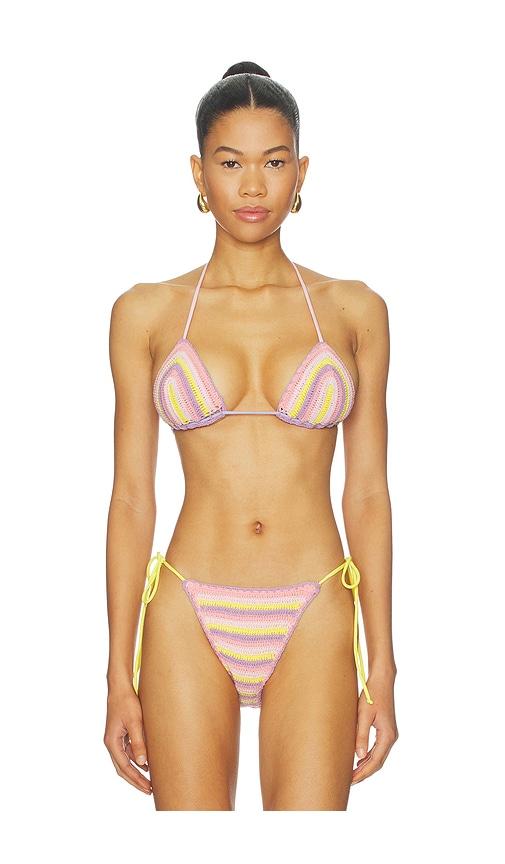 leslie amon oli rainbow crochet bikini top in pink,purple.