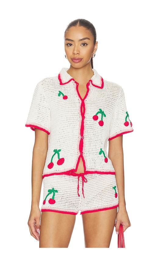 leslie amon ruby crochet shirt in white.