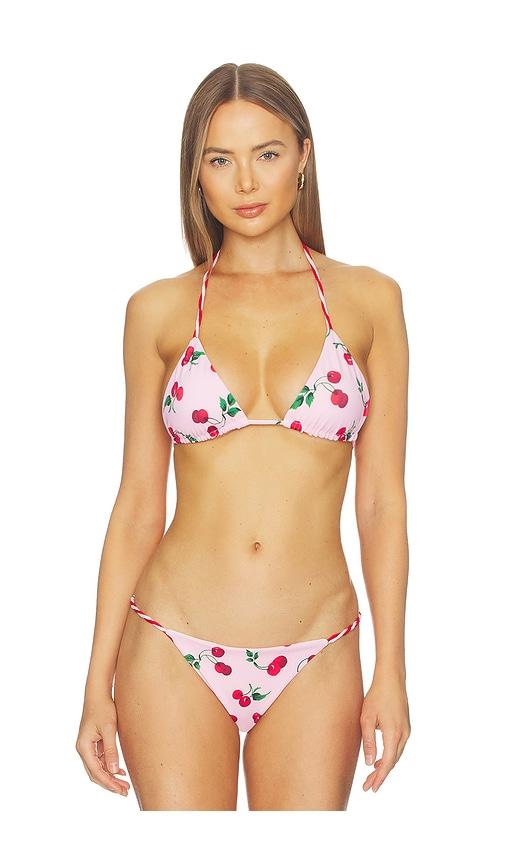 leslie amon ruby twisted bikini top in pink.