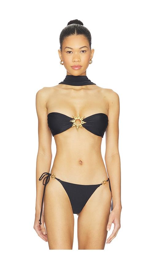 leslie amon sun bandeau neck bikini top in black.