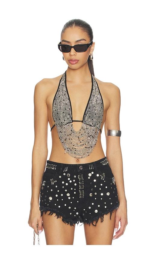 leslie amon x revolve round floating desert top silver in metallic silver.